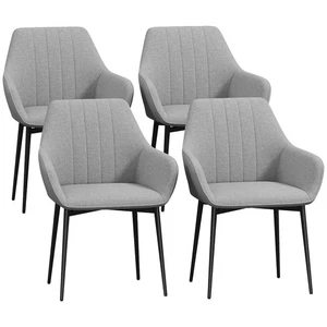Dining Chairs Cushioned Seat Linen Fabric Curved Backrest Stable Metal Legs 4pcs - Picture 1 of 12