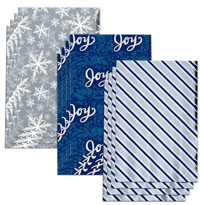  Christmas Wrapping Paper Sheets, Snowflakes, 3FW 12SHT P XM BLUE AND SILVER - Image 1 of 4
