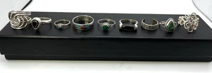 LOTE DE 9 ANILLOS TRIBALES SUROESTE PLATA ESTERLINA 925 ÓNIX TURQUESA CORAL - Imagen 1 de 6