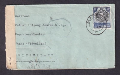 Cubierta de misión KUT WW2 1943 a Suiza. cintas censuradas x2 británicas y alemanas Foto 1 de 2