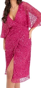 Maya Deluxe Damen Womens Midi Kleid Wickeloptik Pailletten - Bild 1 von 5