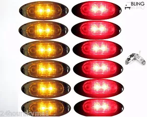 6 Amber 6 Red Oblong Oval flat base Clearance Side Marker LED Light Trailer RV - Foto 1 di 6