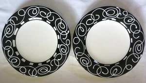 Ann Mallory Americaware Black White Swirl Modern 2 Dinner Plates Handpainted - Picture 1 of 8