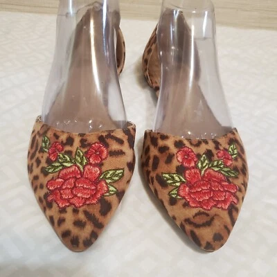Report Size D’orsay Floral Embroidered Flats point open slide cutout animal - Image 1 of 4