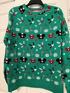 EUC Disney Parks Men's Mickey Mouse Holiday Ugly Christmas Sweater M Ears Hat