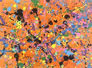Rossi Andrea Modern Original Painting Green Orange Art Jackson Pollock Style C87 - Picture 1 of 8