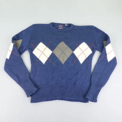 Suéter de Colección Allen Solly Para Hombres XL Azul Blanco Diamante Argyle Lana Pullover Años 90 Foto 1 de 4