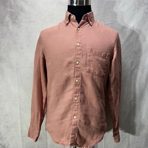 Alex Crane Button Down Shirt Mens S 100% Linen Light Red Pink Long Sleeve Pocket - Picture 1 of 13