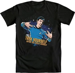Star Trek Spock Trek Yourself Before You Wreck Yourself Men's Black T-Shirt New - Picture 1 of 1