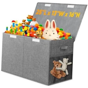 Large Toy Box, Collapsible Storage Bins with Lids, Toy Storage Organizer Gray - Picture 1 of 8