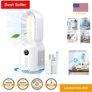 Small Desk Fan with 3 Brightness Modes & 106° Oscillation - Bladeless Fan, White - Picture 1 of 9