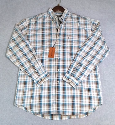Stetson Shirt Mens Large Brown Blue Plaid Button Western Long Sleeve NEW - Image 1 of 4