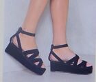 Black Strappy Suede Platform Sandals Women Size 9