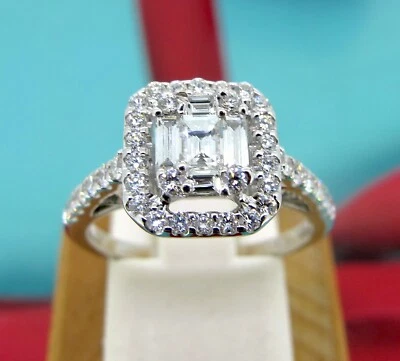 .75 ctw Diamonds Round & Baguette Cut 18k White Gold Engagement Ring Size 6 - Image 1 of 4