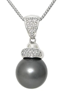 Damen 18k Weißgold Südsee Grau Tahitiperle & Diamant Anhänger mit Enhan - Bild 1 von 4