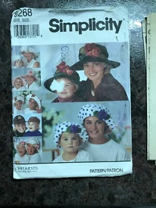 8268 SIMPLICITY HAT in 4 Styles Sz GIRLS & Adult Cut - Picture 1 of 4