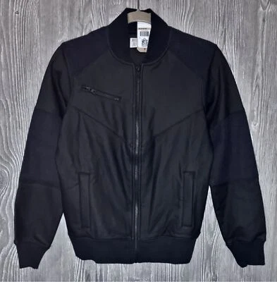 Chaqueta Bomber CONVERSE Negra Imitación Cuero Azul Terry Francés NUEVA Para Mujer Talla XS M Foto 1 de 3