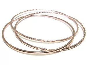 Juego de brazaletes de plata 0,925 oro rosa sumergido 3 aro corte de diamantes/estilo giro de 12,5 g - Imagen 1 de 1