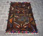 3 x 5 Handmade afghan tribal baluchi pictorial wool area rug, 3x5 animal rug