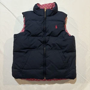 Ralph Lauren Girls Down Puffer Vest Youth Sz M Reversible Pony Pink Blue - Picture 1 of 12