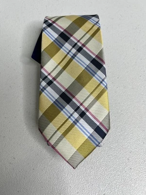Corbata de diseñador con patrón de cuadros amarillo, azul, blanco y rosa Club Room nueva con etiquetas Foto 1 de 4