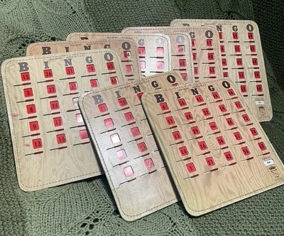 (8) Vintage Pla-Mor Bingo King Stitched Sequential Slider Shutter Bingo Cards - Image 1 of 4