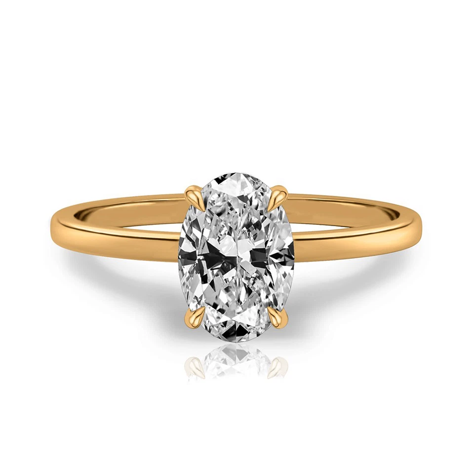 Diamond Yellow Gold Ring Women 18k Lab Grown Oval 2.3 Carat IGI Certified Size 7 - Image 1 of 4
