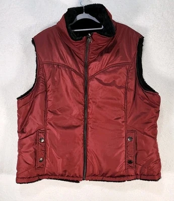 KC Collections Women's 3X Burgandy/ Black Reversible Faux Fur Lined Puffer Vest - Image 1 of 4