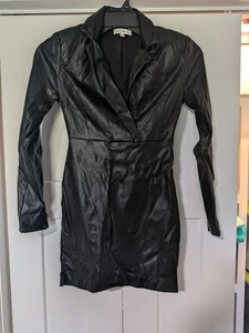  EXPRESS X Negin Mirsalehi Black Dress faux leather Woman’s sz 00 Long Sleeve - Picture 1 of 5