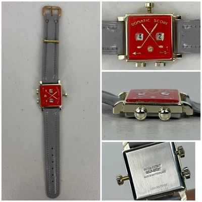 Vintage Relógio de Pontuação de Golfe Fabricado na Suíça The Domatic Scorer Pulseira Cinza Face Vermelha - Imagem 1 de 4