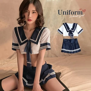 Sailor School Girl Costume Set Crop Top Mini Skirt and Tie Cosplay Outfit - Picture 1 of 3