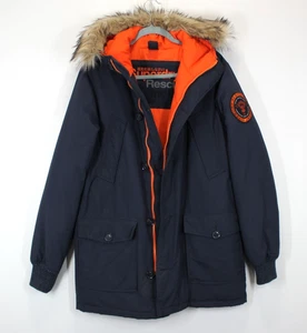 Superdry Rescue Indigo Navy Hooded Winter Parka Coat I Faux Fur Trim I Medium - Bild 1 von 22