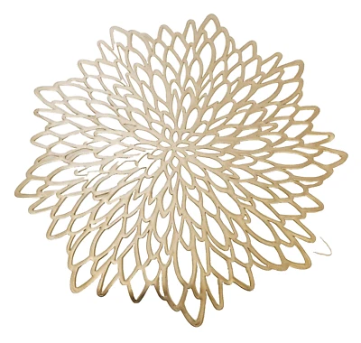 6 Gold 15" Dahlia Flower Round Vinyl Placemats Party Dining Table Decorations - Image 1 of 4
