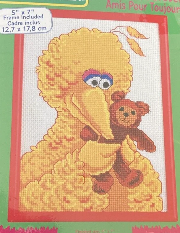 Sesame Street Big Bird Teddy Bear Cross Stitch Kit Frame 5 X 7 Janlynn