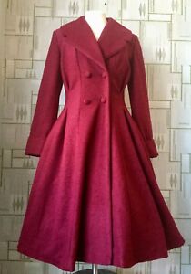 Femmes sur Mesure 1940s/50s Vintage Swing Style Manteau Hiver en Bordeaux 8 - 24