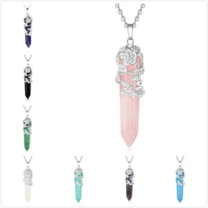 Collar de cristal curativo de piedras preciosas naturales envuelto en flores de plata - Imagen 1 de 10