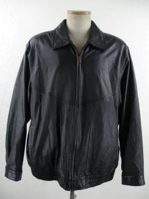 Men's LT Roundtree & Yorke Black Leather Bomber Flight Jacket Full-Zip A-2 Style - Image 1 of 4