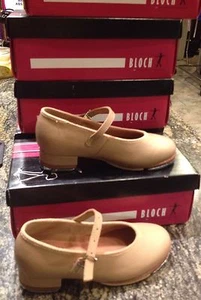 Toddler Size 9.5 Bloch Tan Leather Mary Jane Buckle Tap Dance Shoes NIB ! - Picture 1 of 2