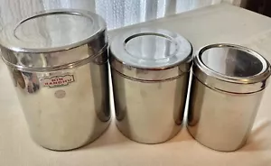 Stainless Steel(Canisters) 3 Containers With Lids-Nesting Poori Dabba - Picture 1 of 17