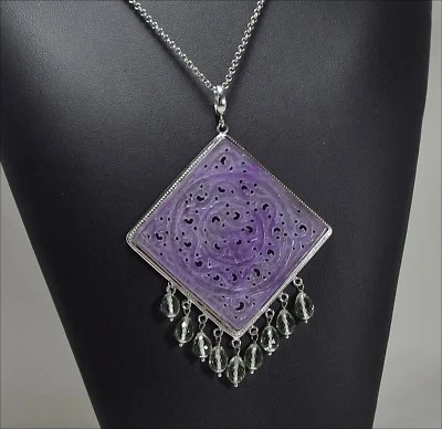 CIONDOLO IN ARGENTO 925 CON GIADA VIOLA QUADRATA E AMETISTA VERDE AGDV 0119 - Immagine 1 di 3