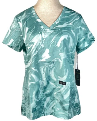 Koi Basics Leslie Womens Small Sage All Over Marble Scrub Top Stretch #384PR NWT - Image 1 of 4