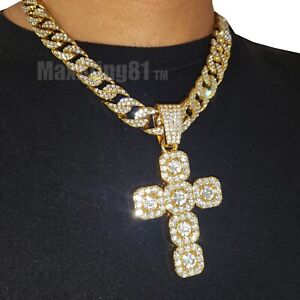 Large CROSS Pendant 13mm 20" Iced Cubic Zirconia Chain Hip Hop Jewelry Necklace