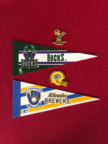 Milwaukee Bucks & Brewers & Green Bay Packers Magnet & Mini Pennant Lot of 4 Cover
