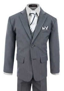 G220 Gino Giovanni Boy's Formal 2 Buttons Pinstripe Dresswear Suit Set - Picture 1 of 7