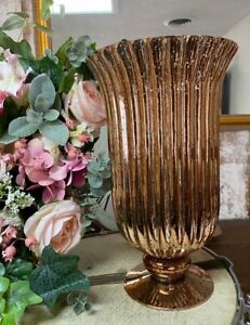 11-3/4" Rose Gold Illuminated Fluted Mercury Glass Hurricane Valerie New Vase