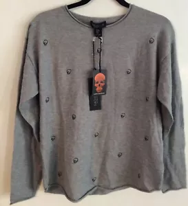 Rachel Zoe Sweater Happy Haunting Gray w/Skulls Long Sleeve New with Tags Size M - Picture 1 of 5