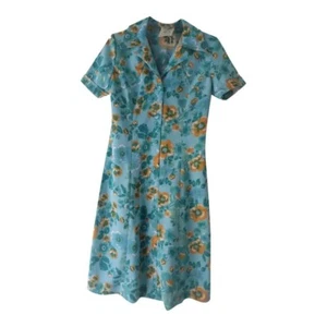 VESTIDO ESTAMPADO FLORAL AZUL VINTAGE AÑOS 70 DE ORIGEN FRANCÉS - Imagen 1 de 2