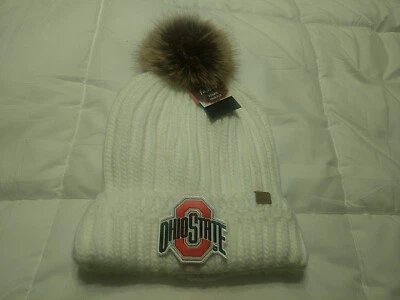  Ohio State Buckeyes Women's White Cuffed Fleece Lined  Knit Pom Hat  - Image 1 of 2
