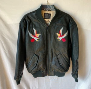 Avirex cuero negro EE. UU. Chaqueta Hornet Bordada Águilas Talla M - Imagen 1 de 8