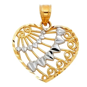 14K Two Tone Gold Heart Pendant - Picture 1 of 4